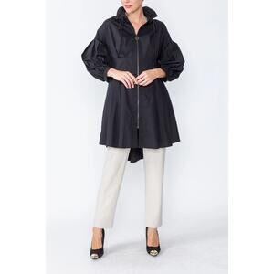 IC Collection Black Cinched Waist Jacket Women’s M Stand Collar A-Line Cotton